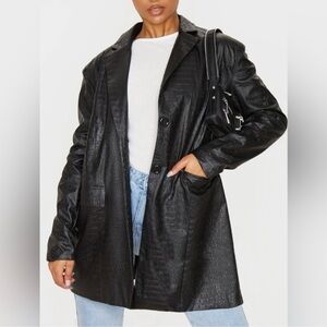 Pretty Little Thing Black Faux Croc Oversized Jacket Blazer Size 8